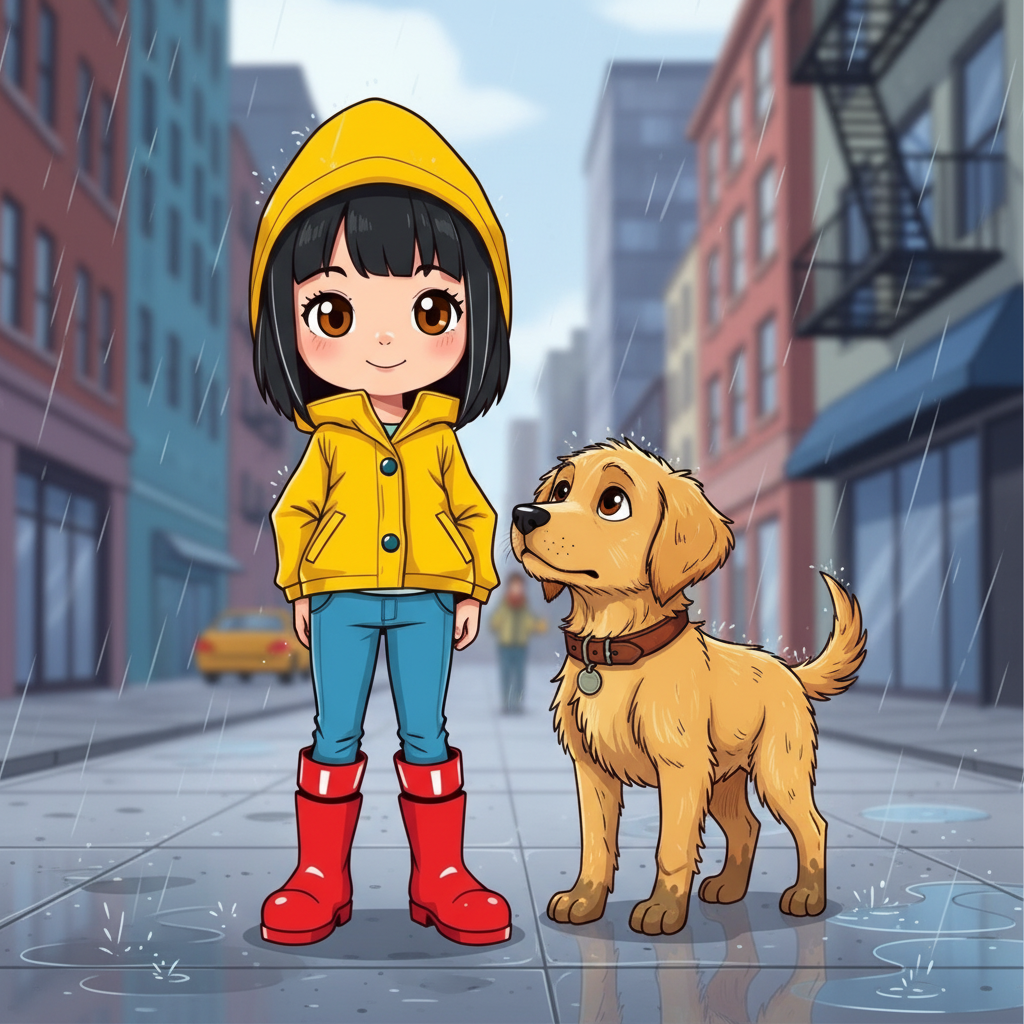 Maya and the Golden Paw — page 1 panel 5: With a shared understanding, Maya and Buddy embark on their quest. The puppy, now a little less timid, walks confidently beside her, guided by her quiet determination.