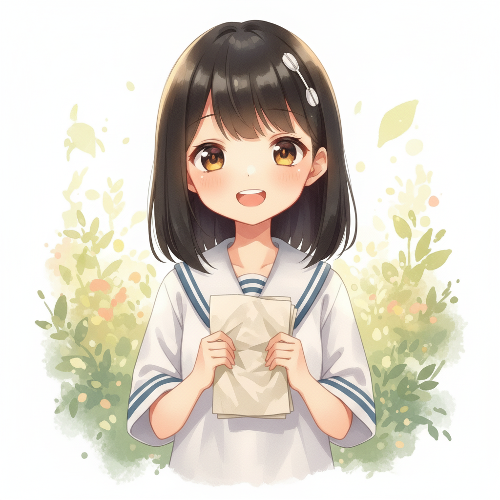 Semester Baru, Awal yang Baru — page 2 panel 4: Wajah Dina langsung cerah, senyum lega terukir. Rasa cemasnya lenyap digantikan rasa syukur.