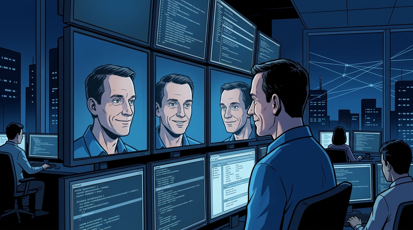 The Man Who Built Google's Brain — page 3 panel 5: Across the internet, feeds pause and screens go still as people absorb the news. An era of computing feels as though it has closed a chapter.